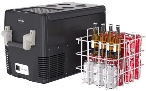 TROPOW Nevera eléctrica de 12 V, 32 QT (30 l), congelador portátil 12 V/24 V CC 110 – 240 V AC, 12 V, nevera de 12 V para coche, con cesta, para viajes, camión, barco, camping