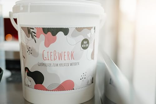 GIEßWERK Gießpulver Weiß 5 kg – Lufthärtende, geruchslose & staubarme Gießmasse für Silikonformen, Basteln & kreative DIY-Projekte