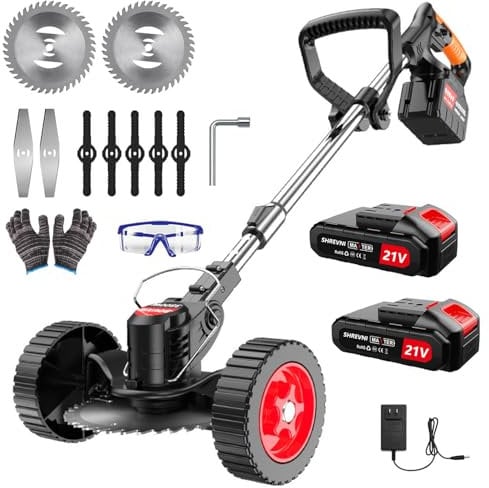 Decespugliatore a Batteria 21V Tagliabordi a Batteria, Decespugliatore Elettrico con Rotelle Altezza Regolabile Testata Regolabile E Maniglia Telescopica Per Rifilare Il Prato Erba Da Taglio
