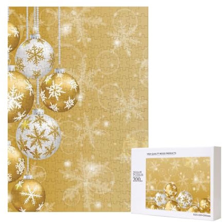 Gold Weihnachtskugel Schneeflocke Weihnachten,300 Teile Holzpuzzle Familienspiel Puzzle für Erwachsene und Jugendliche