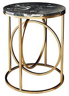 SaryEdge Telephone Table, Marble Side Table Round Coffee Table Telephone Table for Living Room Bedroom,Golden Wrought Iron Base,40x60CM (Black