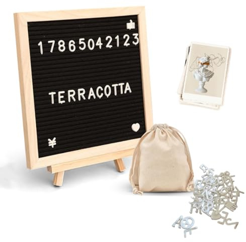 Tutamaz Letter Board 25×25cm, Memoboard aus Eiche Filz Letterboard Quadratisch Buchstabenbrett Letter Board mit 340 Zahlen Symbolen Buchstaben Dekoration für Zuhause Büro Schule Events Veranstaltungen