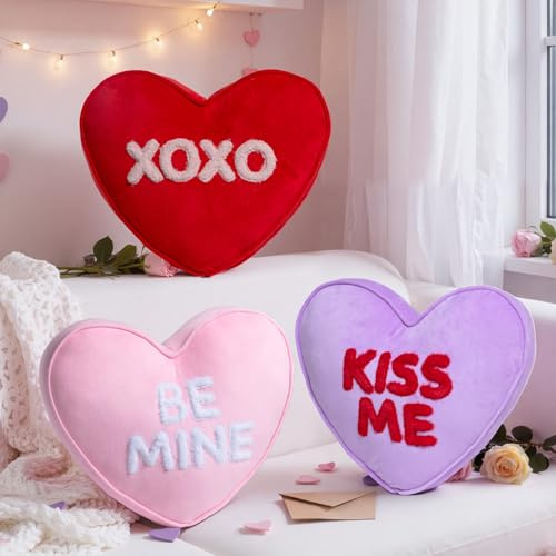 Lanpn Set di 3 Pezzi Cuscino a forma di Cuore, Cuscino Cuore Cuscini Decorativo San Valentino Cuscinis decorativo per Regalo Party Divano Letto Decorazioni San Valentino (Rosa Rosso Viola, 41x35cm)