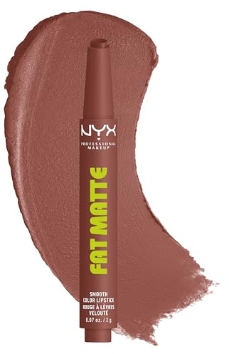 NYX Professional Makeup, Fat Matte Smooth Color Lipstick, soft-mattes Finish mit cremiger Textur, intensive Farbe mit jedem Klick, leichte vegane Formel, Farbton: Toasty Taupe