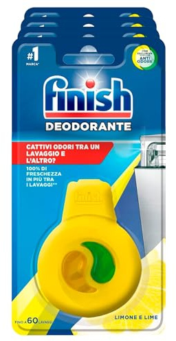 Finish Deodorante Lavastoviglie Fragranza Limone e Lime Fino a 60 Lavaggi Neutralizza Cattivi Odori Profumo Rinfrescante Protegge Previene Opacizzazione Corrosione del Vetro - 4 Confezioni da 1 Dose