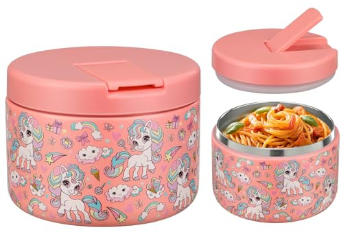 Itslife Termo para Comida 350ml, Taza Aislada de Acero Inoxidable para Alimentos Fríos y Calientes, Recipiente Térmico Apto con Cubrehebillas & Cuello Ancho para Escuelas, Oficinas, Unicornio