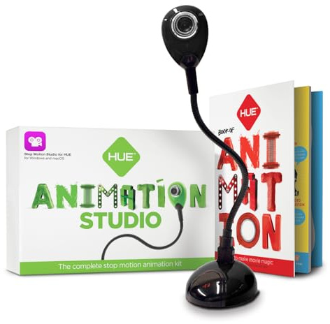 HUE Animation Studio: Kit Completo de Stop Motion, Windows/macOS (Negro) | Ideal para Niños, Adolescentes y Aficionados (7+), Cámara Full HD 1080p, Software, Libro