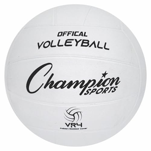 Champion Sports Rubber Volleyball, Official Size, for Indoor and Outdoor Use - Durable, Regulation Volleyballs for Beginners, Competitive, Recreational Play - Premium Volleyball - White, VR4, 1 Set