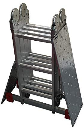 BPS Aluminium-Mehrzweckleiter, 6-in-1, multifunktional, 12 Sprossen, 355 cm Leiter, niedriges Plattformgerüst, Silber, 4 x 3 Sprossen