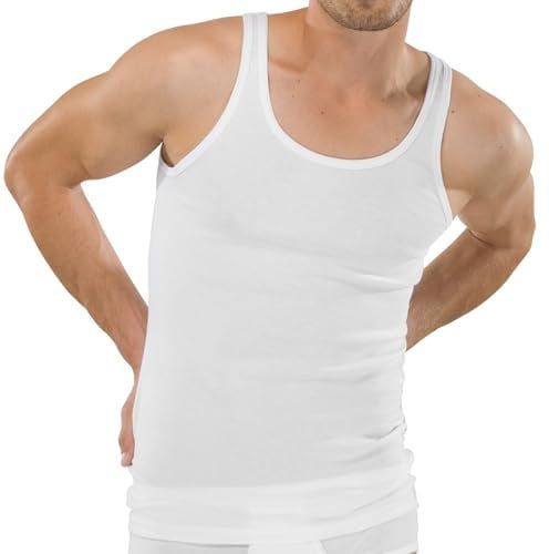 Schiesser Herren Ohne Arm- Original Feinripp Unterhemd, Weiss, 5XL Große Größen EU
