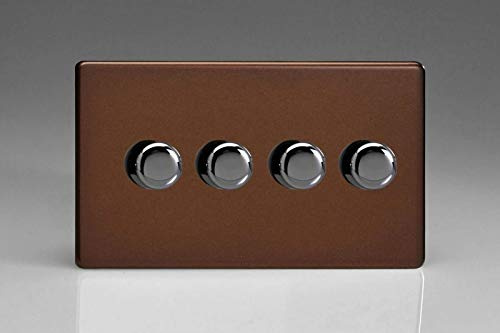 Varilight 4-Gang 2-Way V-Pro Push On/Off Rotary LED Dimmer 4 x 0-120W (Twin Plate) Mocha
