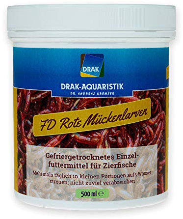 DRAK-Aquaristik - Einzelfuttermittel für Zierfische - FD Rote Mückenlarven in der 500 ml Dose - Gefriergetrocknetes Qualitäts-Fischfutter
