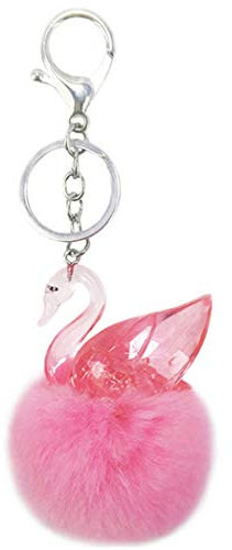 Sweet Home Porte-clés de voiture en forme de cœur en forme de boule de fourrure rose pour femme, Petite boule en fourrure de lapin et diamant, Taille unique, Strass