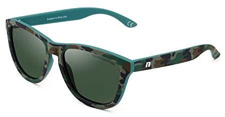 CLANDESTINE - Gafas de Sol Unisex - Modelo Model - Color Camuflaje y Azul - Cristal de Nylon en Color Verde Oscuro con Filtro HD -Protección UV 400-140 x 50 mm