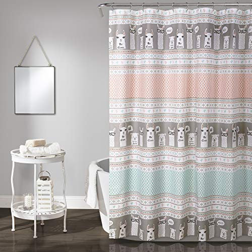 Lush Decor Duschvorhang mit Lama-Streifen, 183 x 183 cm, Rosa und Türkis