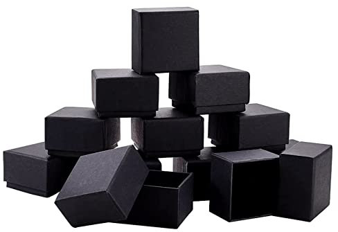BENECREAT 24 Stück, Schwarz, matt, Kraftpapier, Schmuck, Schachteln für Armbänder, Ringe, Ohrringe, Halskette, Samt, gefüllt, Karton, Schmuck, Verpackung, Geschenke, 5,5 x 5,5 x 3,7 cm
