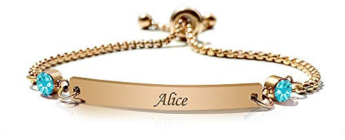 Personalised Bracelets for Women Custom Birthstone Bracelet Personalised Gifts for Birthday Valentines Day Christmas Engraved Bar Bracelet for Women Her Wife Daughter 13th 18th 21st 30th (December)
