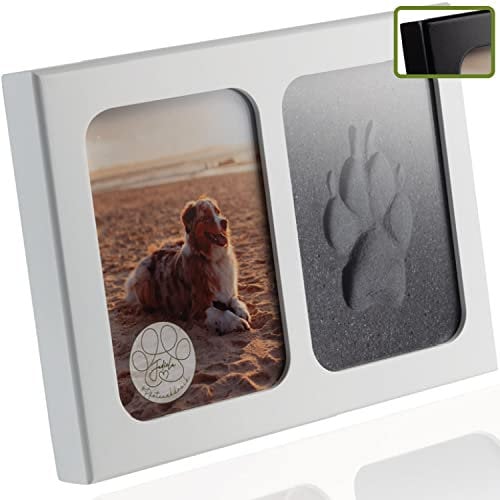 Jadiela Pfotenabdruck Set Hund oder Katze 3D Bilderrahmen in Weiß, Abdruck Hundepfote Geschenk, Made in Germany