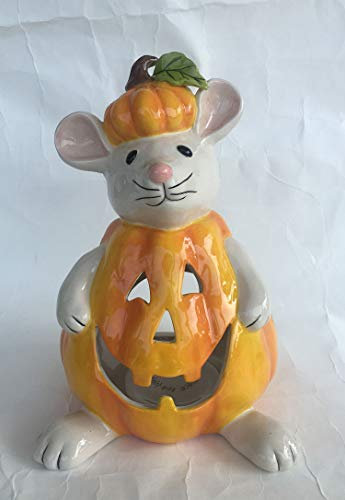 Blue Sky Ceramic Mouse Pumpkin Costume Tealight Holder, Multicolor