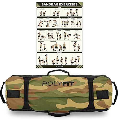 Polyfit Strapazierfähiger Sandsack Sportgeräte für Workout, strapazierfähig und verstellbar, mit Füllbeuteln und 8 Griffen, Sandsack für Fitness (13,6 kg bis 34 kg)