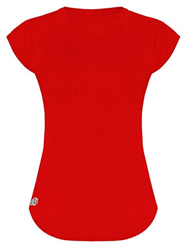 GO HEAVY Damen Fitness Funktions Sport T-Shirt Laufshirt Kurzarm Schnelltrocknend Yoga Sportoberteil | Rot XXL