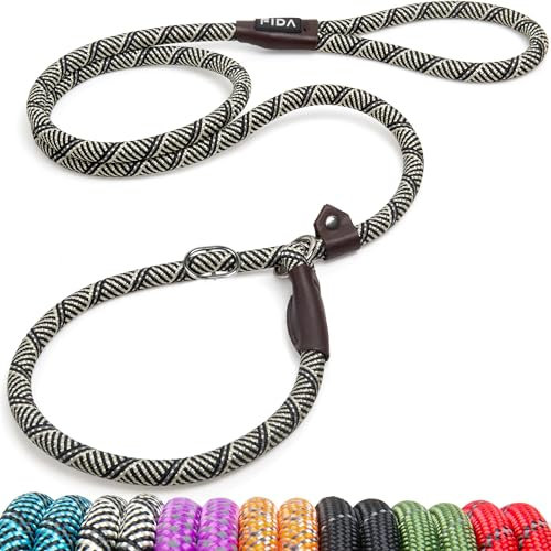 Fida Slip Rope Dog Lead | 1.8m, One-Size-Fits-All, Slip-On Rope Leash. Easy to Slip On, No Collar or Harness Needed. Durable & Weather Resistant Climbers Rope with Reflective Stitching (Grey)