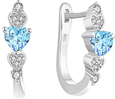 YL Creolen 925 Sterlingsilber mit März Geburtsstein Aquamarinblau U Form Huggie Ohrringe für Damen