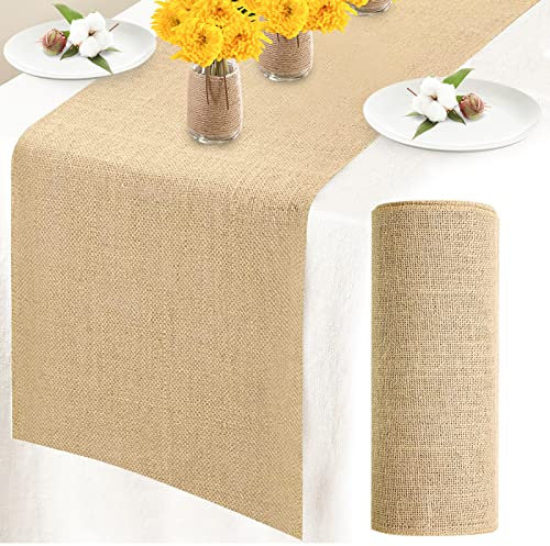 Deggodech 10m Tischläufer Jute Rolle Vintage Jutestoff Tischläufer Sackleinen Rustikal Vintage Hochzeit Tischdeko Dekorationen (Jute, 30cm x 10m)