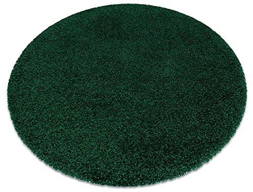 rugsx Tapis SOFFI Shaggy 5cm; pour la Chambre des Enfants, Le Salon, la Chambre à Coucher, moquettes à Poils Longs, Descente de lit, Vert Bouteille, Cercle 100 cm