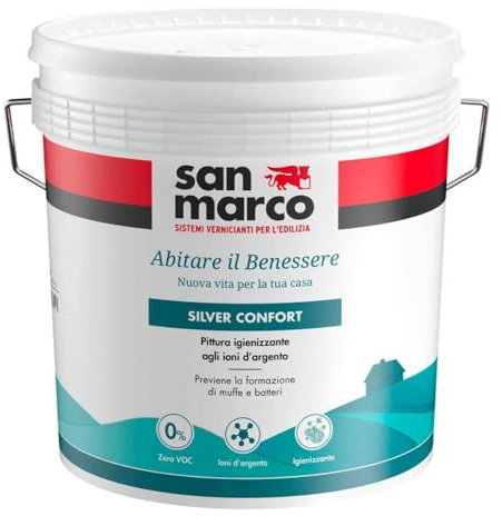 Silver confort Pittura lavabile 4 LT, igienizzante e antimuffa, a base di ioni d'argento che creano una barriera che previene la proliferazione del 99,9% dei batteri