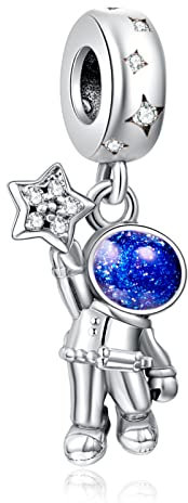 Annmors Astronaut In The Galaxy Dangle Charm Anhänger S925 Sterling Silber Bracelet Bead with Cubic Zirconia für Europäische Armbänder und Halskette,Christmas Schmuck Geschenk für Damen Herren