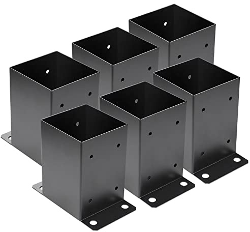 Lot de 6 bases de poteau de 10 x 10 cm, taille intérieure de 9,1 x 9,1 cm, supports de poteau en métal robuste avec revêtement en poudre noir, pour garde-corps de pavillon