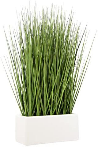 Flair Flower Gras in Schale aus Keramik Grünpflanze Kunstpflanze Kunstgras Dekogras Grasbusch Kräuter Ziergras Solitärgras Dekopflanze Pflanze Gründeko Raumbegrünung, 021139GN, 45x23x13 cm
