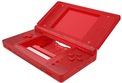 eXtremeRate Ersatz Gehäuse Case für Nintendo DS Lite NDSL, Voll Hülle&Knöpfen&Screen Protector Shell Zubehör für Nintendo DS Lite Handheld Spielekonsole(Transparent Rot)–KEIN Console