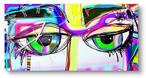 DEQORI Glasuhr | vertikal 60x30 cm | Motiv Graffiti Augenpartie | große XXL Design Uhr aus Glas | leise Wanduhr für Wohnzimmer & Küche | Moderne Hingucker Uhr für die Wand