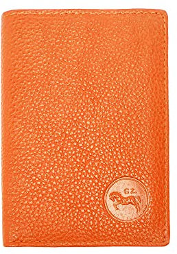 LOLUNA® Etui Porte Carte de crédit RFID - NFC- 3 Volets - 9 Cartes - Mini Portefeuille - Compact - Homme/Femme - Cuir Vachette Véritable - Orange