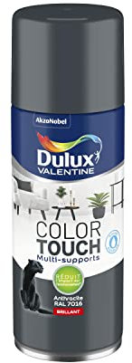 Dulux Valentine Peinture Intérieure et Extérieure Aérosol Color Touch - Pour bois, plastique, PVC, carton, papier - Anthracite Brillant - 400ml