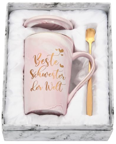 Joymaking Beste Schwester Geschenk Personalisierte Geschenke für Schwester Kaffeetasse mit Spruch - Beste Schwester der Welt, Geburtstagsgeschenk für Schwester Freundin 400ml Rosa Tasse Geschenk