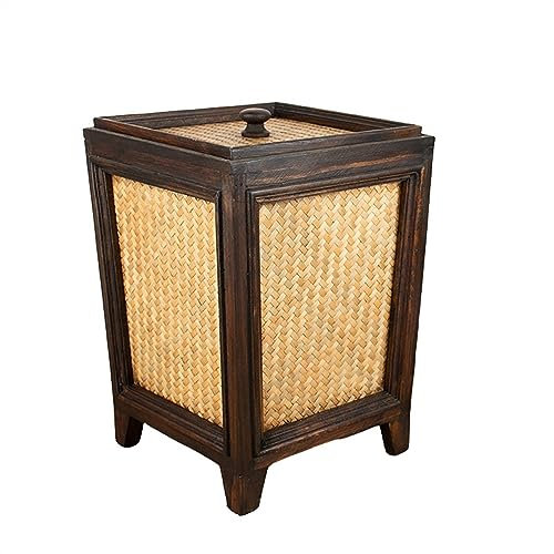 YLWX Poubelles en Bois Massif Stockage en Bois Hôtel Rétro Ménage Panier À Déchets en Osier Couvert Corbeille en Osier
