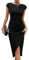 Missufe Cocktailkleid Wickelkleid Elegant Partykleid Midikleid Damen Bodycon Figurbetontes Sommerkleider (Schwarz, Groß)