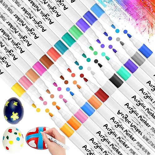 Faburo 24 Couleurs Marqueur Peinture Acrylique, Stylos De Peinture Acrylique, Feutre Acrylique, Stylos à Peinture Marqueur De Peinture à l'Eau - Pour Papier, Pierre, Textile, Verre, Toile, Galet, Bois