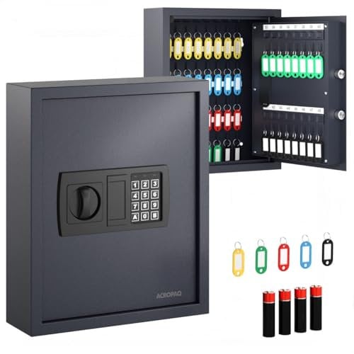 ACROPAQ Schlüsselschrank mit Zahlencode - Für bis zu 48 Schlüssel, Inkl. 48 Anhänger, Mit elektronischer Sicherung – Schlüsselkasten groß, Schlüsselsafe mit Code, Schlüsseltresor