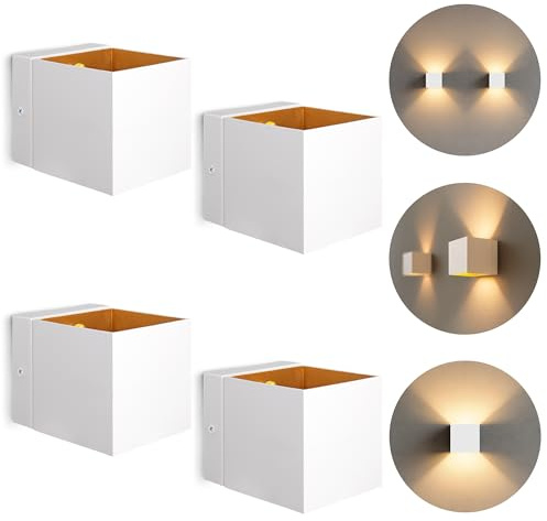 SSC-LUXon EPITA Wandleuchte 4er Set weiß-gold Up & Down G9 warmweiß | Vier moderne Wandlampen weiß mit goldenem Innenschirm - Up-Down-Licht für Flur & Treppenhaus, inkl. G9 LED warmweiß