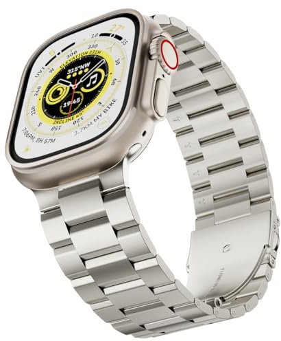 SUNFWR Compatible avec Bracelet Apple Watch 49mm en Acier INOX pour Hommes Femmes, Titan Bracelet en Métal en Acier Inoxydable pour iwatch Ultra/Ultra 2, Edelstahl iWatch Bands(Lumiere stellaire)