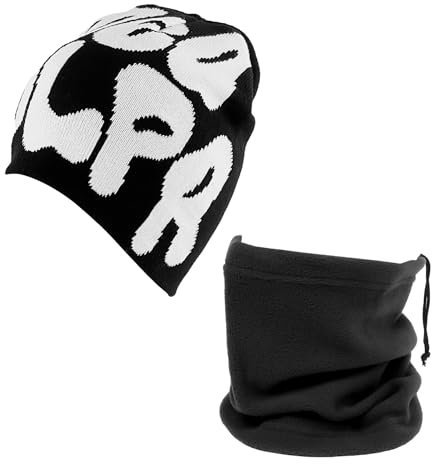 YSDYY 1 Wollmütze, 1 Schal, Kalt- Und Warmmütze, Winddichte Mütze, Monogramm-Strickmütze, Wintermütze Für Damen Und Herren, Y2k-Accessoires, Beanie-Mütze (Schwarz Und Weiß)