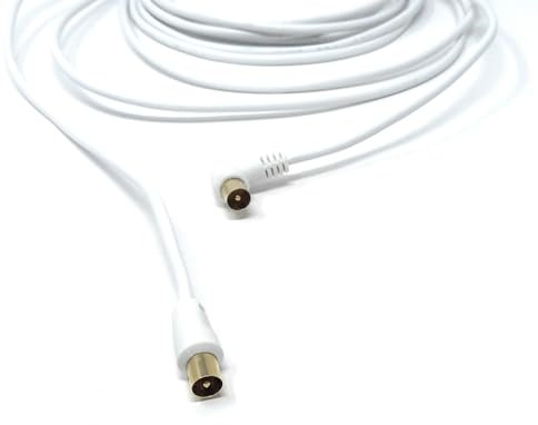 DRUT 10m TV Male to Male Plug Coaxial Cable RG6 Aerial Digital Antenna RF Fly Lead Cable Right Angle, White Gold 33ft