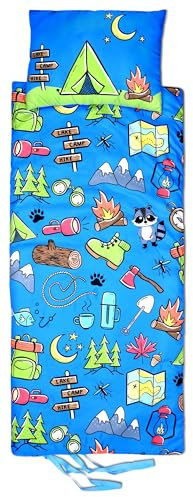 iscream Lustiger bedruckter Schlafsack und Kissenbezug für Kinder – Camp-Out