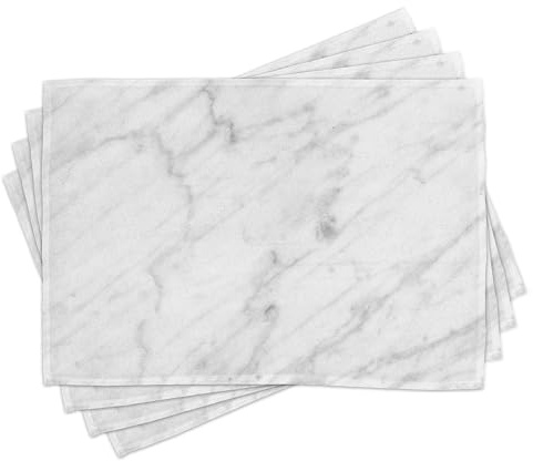 ABAKUHAUS Marmor Platzmatten 8 Stück, Carrara Organic Tile, Waschbare Stoff Esszimmer Küche Tischdekorations Digitaldruck, Weiß Grau Sand