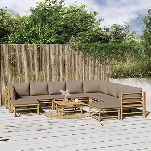 DYRJDJWIDHW europaletten,gartenmöbel Set,palettenkissen,11-TLG. Garten-Lounge-Set mit Kissen Taupe BambusGeeignet für Garten, Swimmingpool, Wohnzimmer, Terrasse
