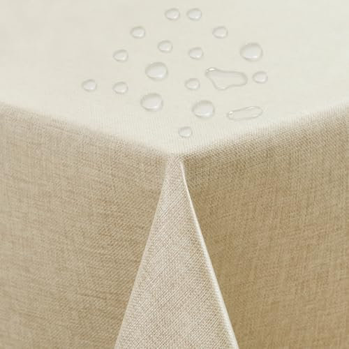 ATsense Tischdecke Abwaschbar Cream, Abwischbare Tischdecken Wasserabweisend Lotuseffekt, Fleckabweisend Table Cloth Leinenoptik, Tischtuch 100x140 cm Rechteckig